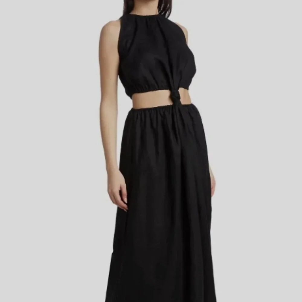 NWOT Faithfull The Brand Zeta Linen A Line Cut-out Midi Dress in Black S $329 - Picture 8 of 12